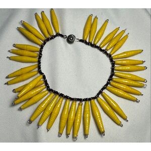 Yellow Paper Bead Necklace Black Seed Beaded Handmade Jewelry Women's Fashion